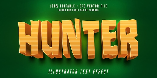 Vector hunter bewerkbaar teksteffect jungle-stijl 3d-lettertype