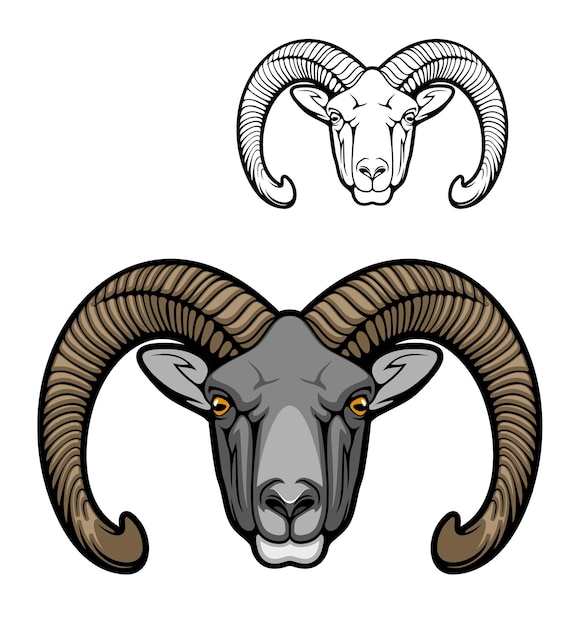 Vettore icona della mascotte del club del cacciatore animale selvaggio delle pecore del muflone