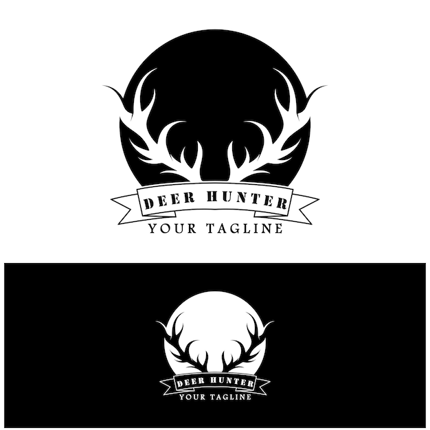 Vector hunter deer antler logo vector illustration design with slogan template