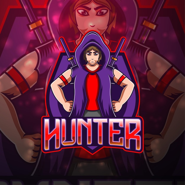 Design del logo della mascotte di hunter esport