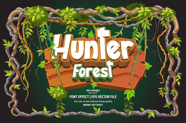 Hunter forest 3D-teksteffect met frame van liaantakken en tropisch verlof - bewerkbaar teksteffect