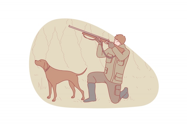 Hunter, hunting, dog illustration