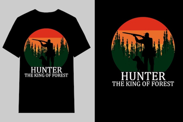 Hunter il re della foresta t shirt design paesaggio retro vintage