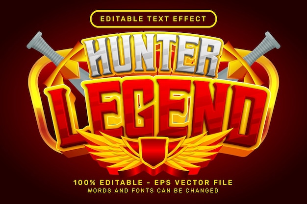 hunter legend text effect and editable text effect with wings illustration