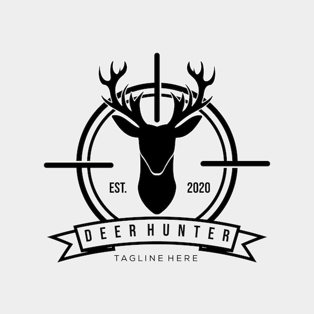 ハンターのロゴのシンボル。ヴィンテージ鹿ハンターロゴベクトルイラストデザイン