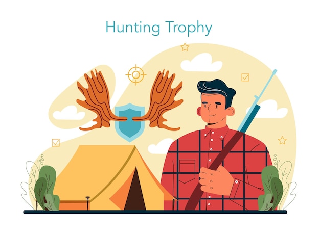 Hunter. man with a weapon hunting in a woods with a dog. hunting sport