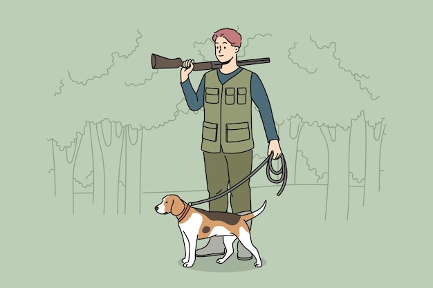 Hunter with dog in wild nature