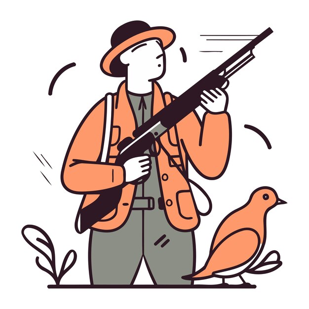 Vector hunter with a gun and a dove vector illustration in cartoon style