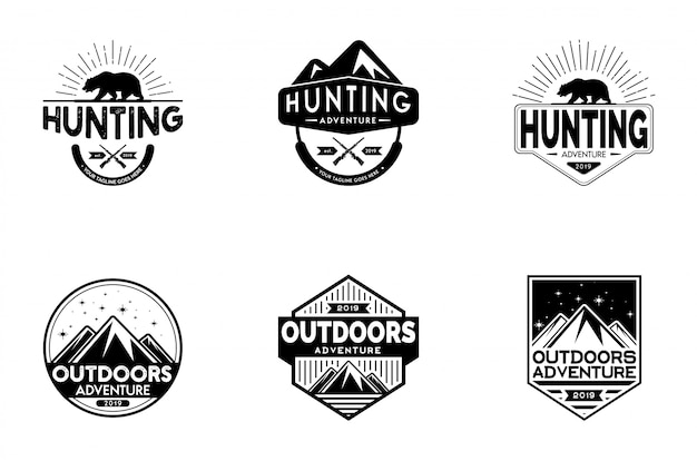 Vector hunting & adventure classic badge logo set