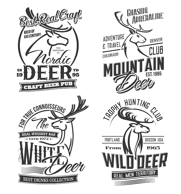 Vector hunting club pub bar isolated logo elk deer