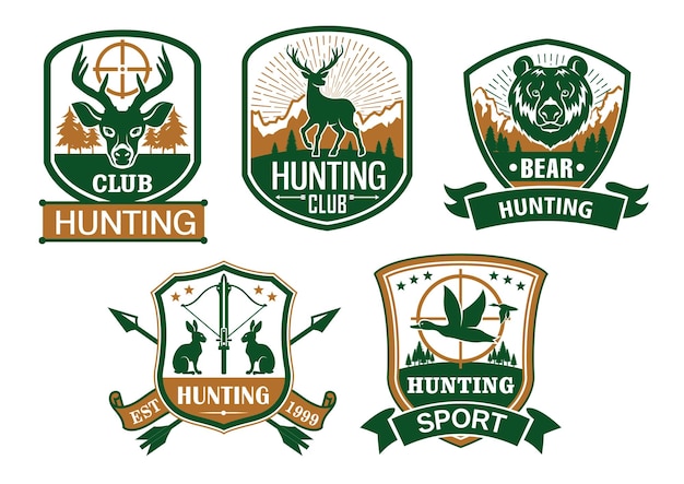 Vettore set di icone o badge vettoriali per club di caccia