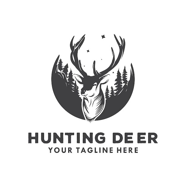 Шаблон векторного дизайна логотипа Hunting Deer