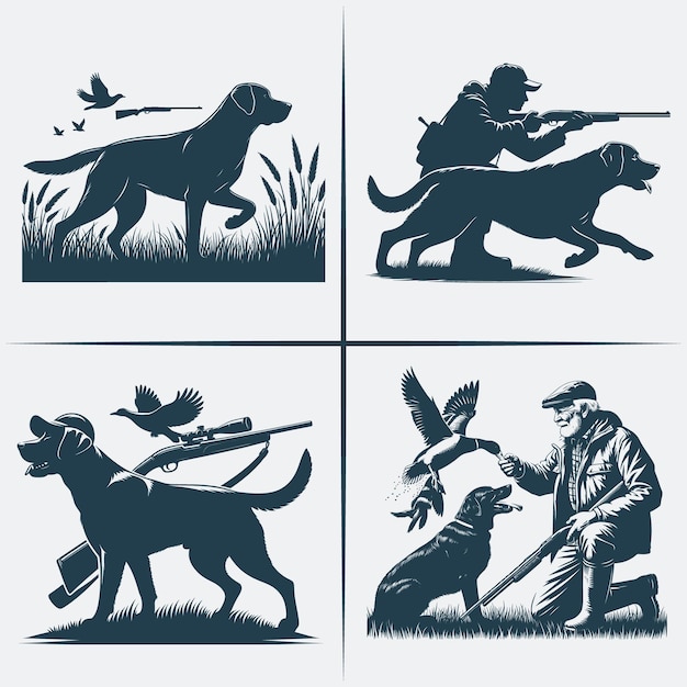 Hunting Dog Svg vector silhouet Bundle-bestand Zwart-wit Hunting Dog silhouetbestand