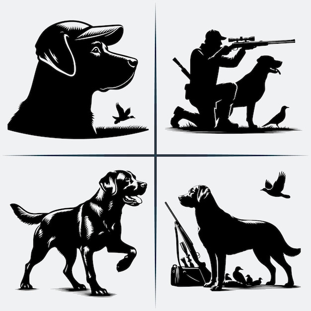 Vector hunting dog svg vector silhouette bundle file black and white hunting dog silhouette file