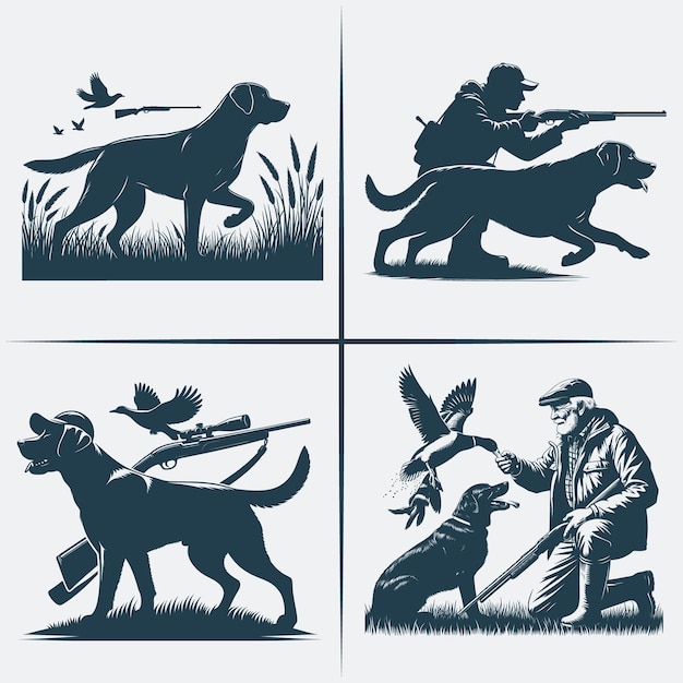 Hunting Dog Svg vector silhouette Bundle file Black and white Hunting Dog silhouette file