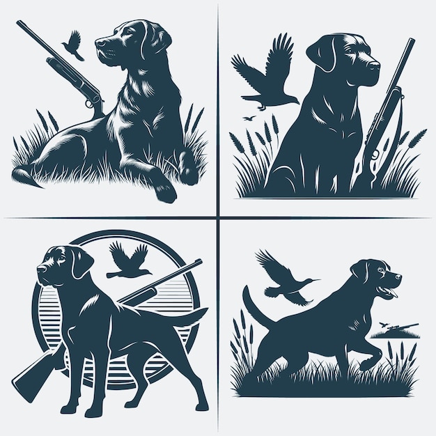 Hunting Dog Svg vector silhouette Bundle file Black and white Hunting Dog silhouette file