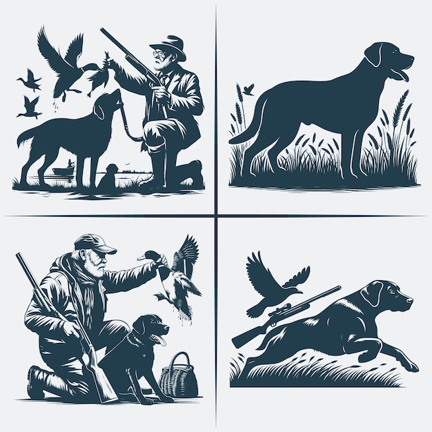 Hunting Dog Svg vector silhouette Bundle file Black and white Hunting Dog silhouette file