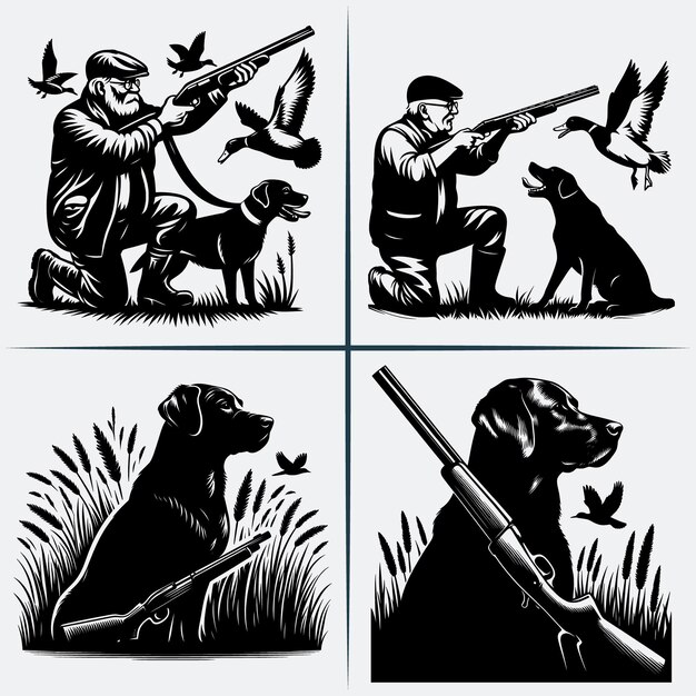 Hunting Dog Svg vector silhouette Bundle file Black and white Hunting Dog silhouette file