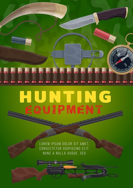 Hunting equipment and weapon cartoon vector
