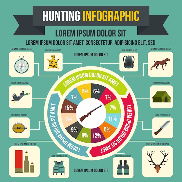 Elementi di infografica caccia in stile piatto per qualsiasi disegno