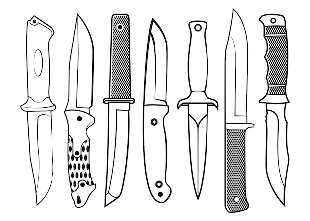 Vector hunting knife outline set of hunting knife illustration on white background vector illustration