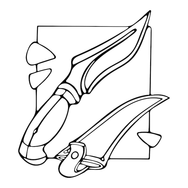 Vector hunting knife with sheath outline hand drawn doodle illustration for coloring page premium vector