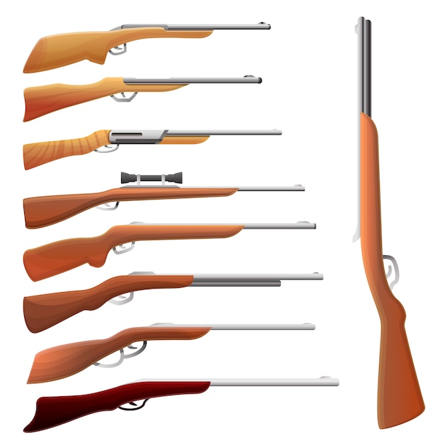 Vettore set fucile da caccia, in stile cartone animato