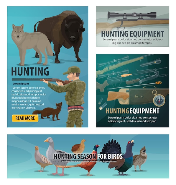 Vector hunting season animal and bird hunter ammunition