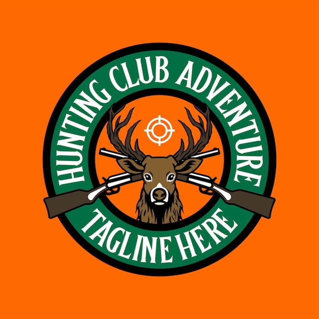 狩猟シーズン サークル ロゴ デザイン 狩猟鹿のベクトル イラスト ヴィンテージ ロゴ デザイン フラット アイコン スタイル