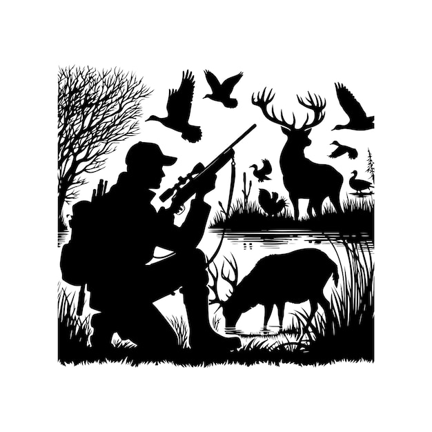 Hunting vector Hunting man silhouettes vector illustration