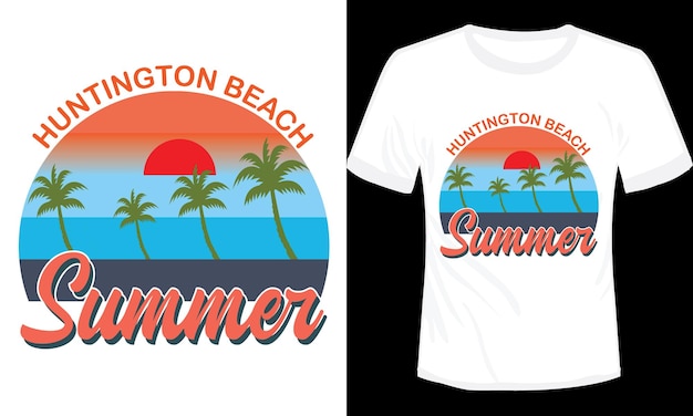 Векторная иллюстрация дизайна летней футболки Хантингтон-Бич