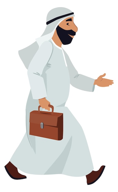 Hurrying arabic businessman with briefcase saudi man character