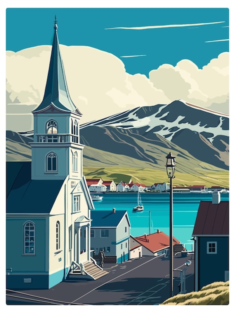 ベクトル husavik アイスランド ヴィンテージ 旅行ポスター 記念品 ポストカード 肖像画 wpa イラスト