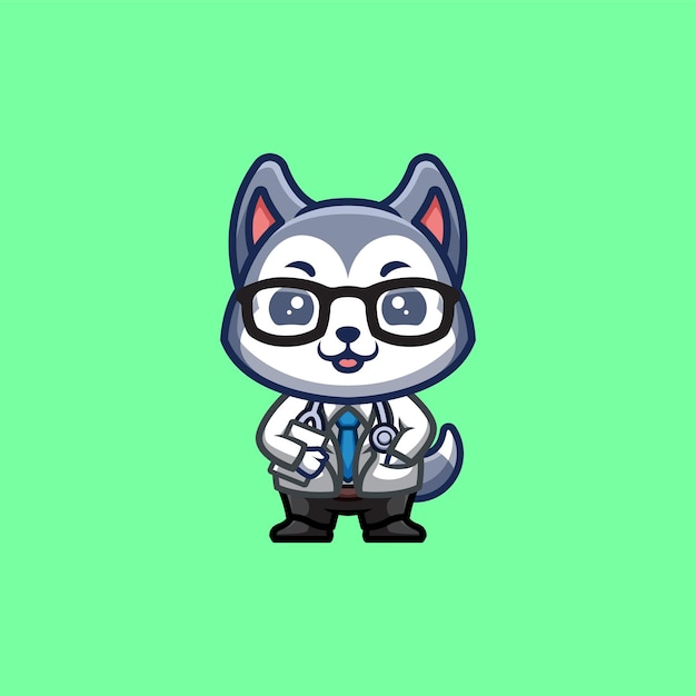 Husky Doctor Cute Creative Kawaii Cartoon Mascot Logo