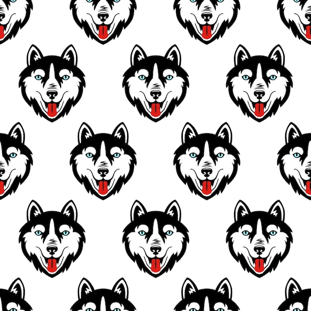 Husky dog black and white vector seamless pattern