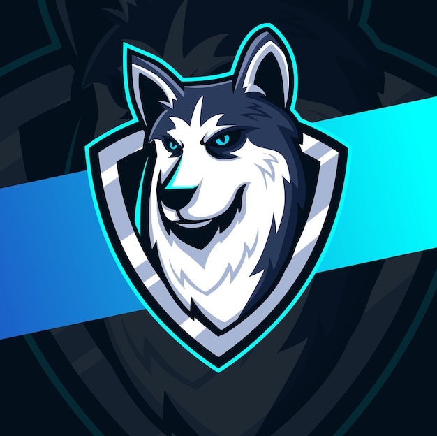 Design del logo esport della mascotte del cane husky per lo sport e il logo degli animali