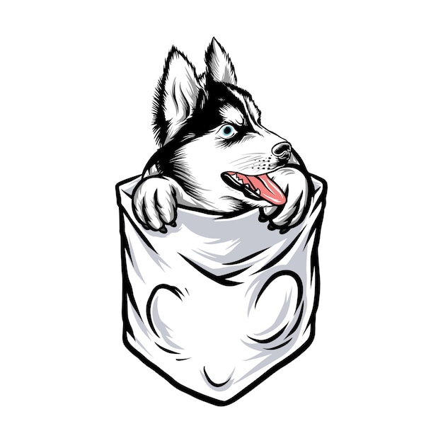 Vector husky dog pocket funny