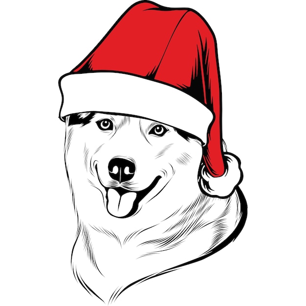 Vector husky dog in santa hat for christmas