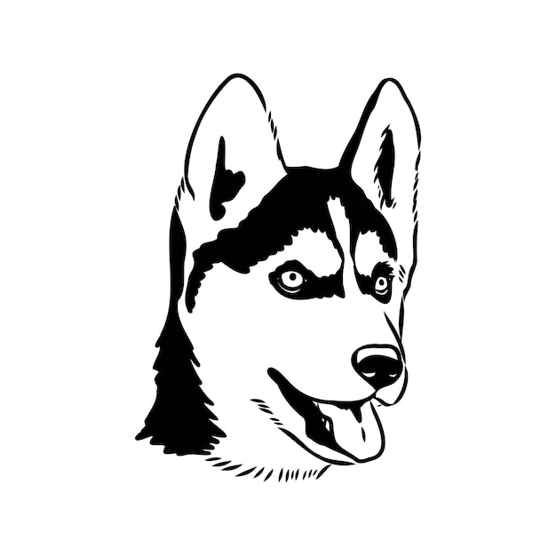 Husky isolated on white background stencil dog silhouette