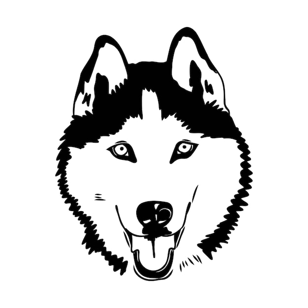 Husky isolated on white background stencil dog silhouette