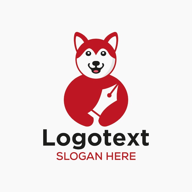 Premium Vector Husky Pen Nib Logo Negative Space Concept Vector Template. Husky Holding Pen Nib Symbol