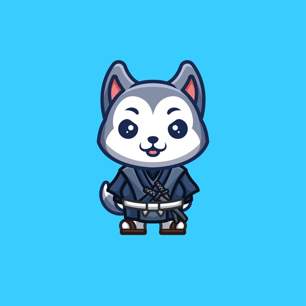 Husky Samurai Leuke Creatieve Kawaii Cartoon Mascotte Logo