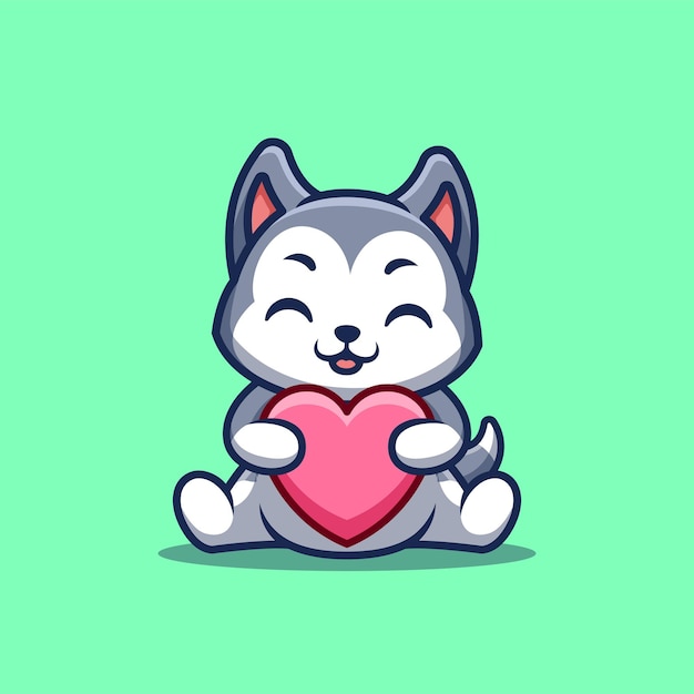 Vector husky sitting love cute creative kawaii cartoon mascot logo