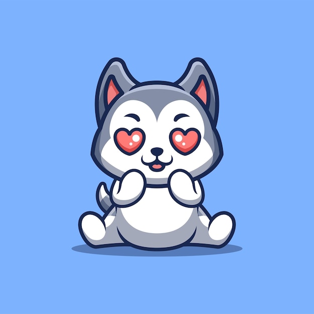 Husky seduto scioccato carino creativo kawaii cartoon mascotte logo