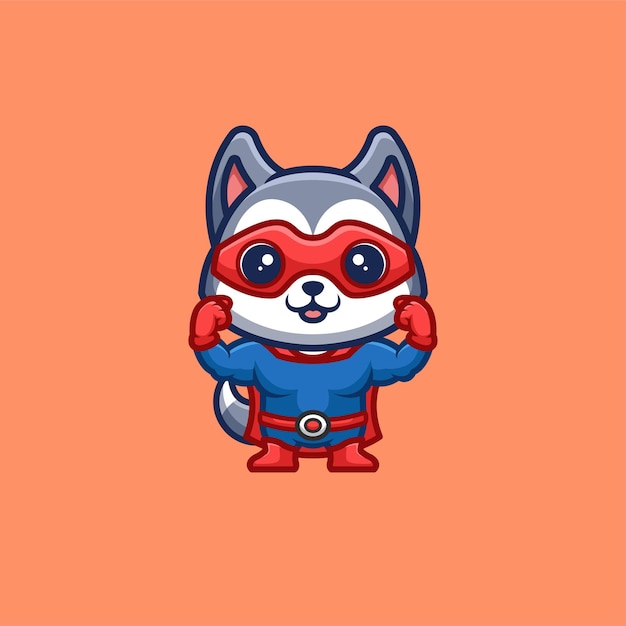 Husky Super Hero Cute Creative Kawaii Cartoon Mascot Logo