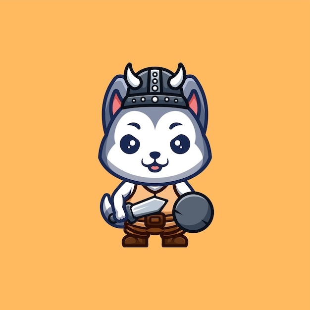 Husky viking leuke creatieve kawaii cartoon mascotte logo