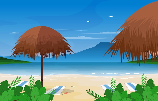 Вектор Хижина остров море летний пейзаж карма кандара пляж бали иллюстрация