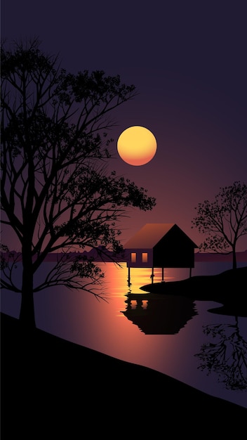 Hut at night landscape