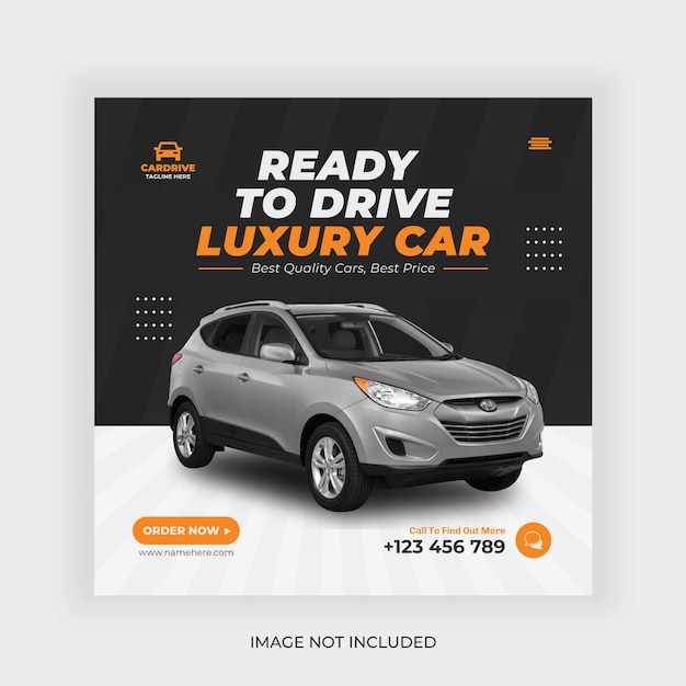 Huur auto webbanner en social media postsjabloon