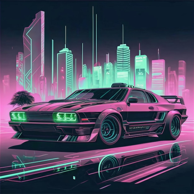 Vector huurt poster voor digitale neon auto bij dageraad towen